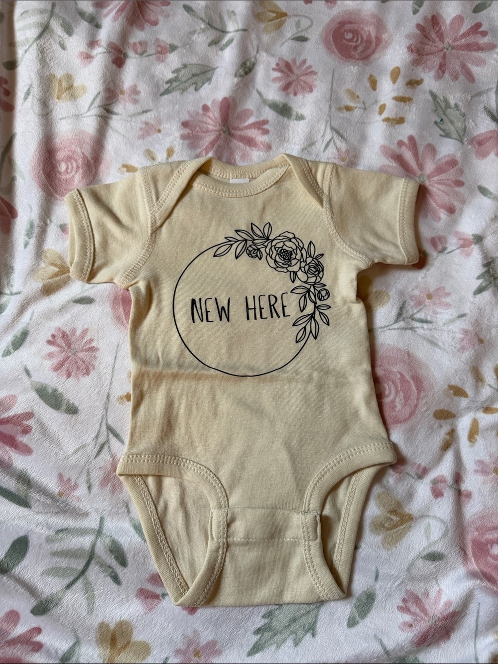New Here Floral Graphic Baby One-Piece - Cream